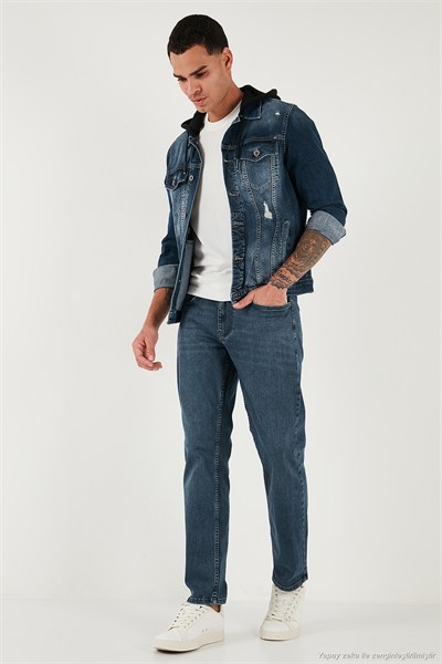 Pamuklu Comfort Fit Normal Bel Boru Paça Jeans Erkek Kot Pantolon 4412C02TEXAS MAVİ