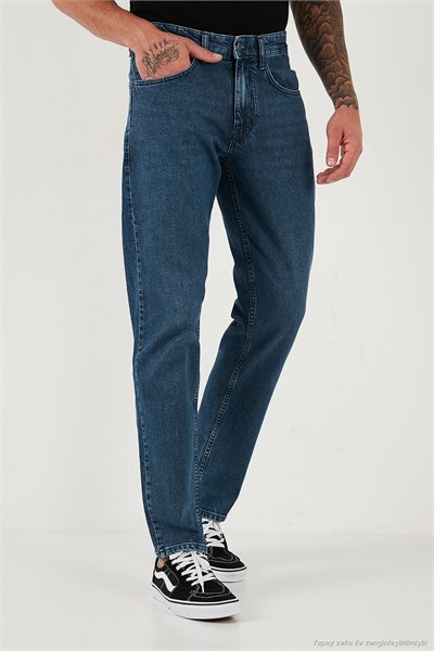Pamuklu Comfort Fit Normal Bel Boru Paça Jeans Erkek Kot Pantolon 4400C17TEXAS MAVİ