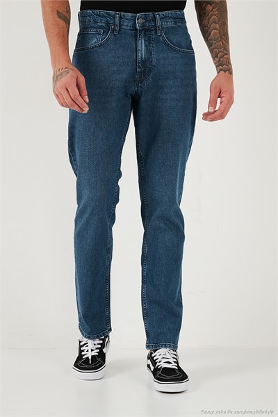 Pamuklu Comfort Fit Normal Bel Boru Paça Jeans Erkek Kot Pantolon 4400C17TEXAS MAVİ