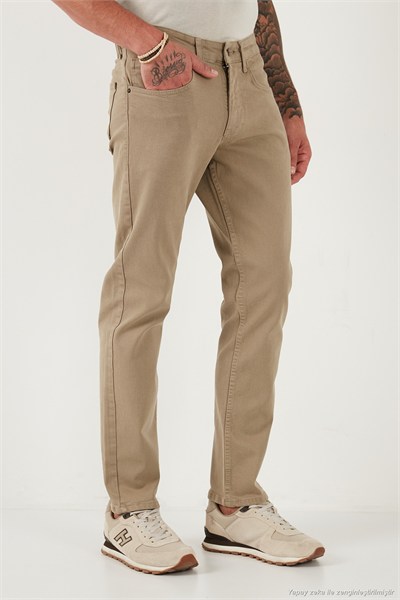 Pamuklu Comfort Fit Normal Bel Boru Paça Jeans Erkek Kot Pantolon 4412C19TEXAS BEJ