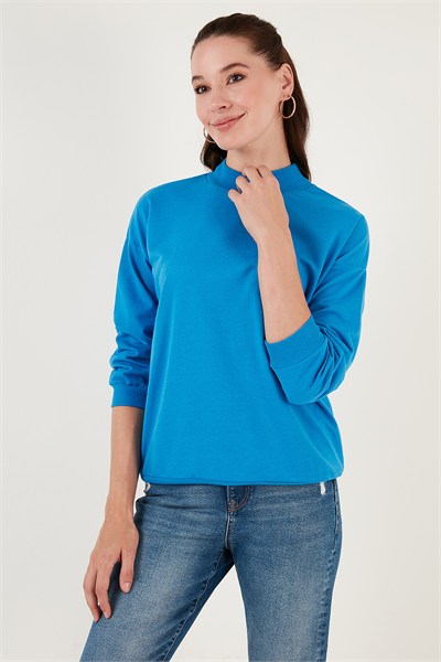 Pamuklu Dik Yaka Basic Örme Kadın Sweat 5863323 TURKUAZ