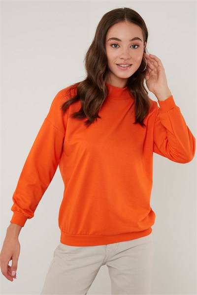 Pamuklu Dik Yaka Basic Örme Kadın Sweat 5863323 ORANJ