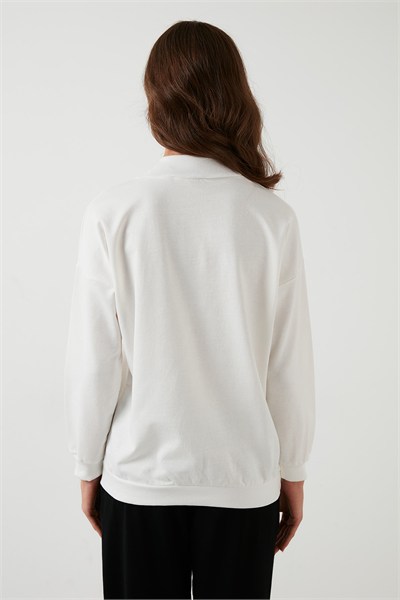 Pamuklu Dik Yaka Basic Örme Kadın Sweat 5863323 EKRU
