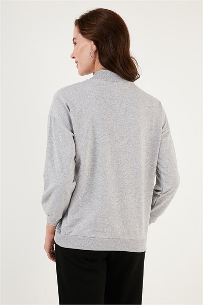 Pamuklu Dik Yaka Basic Örme Kadın Sweat 5863323 GRİ MELANJ