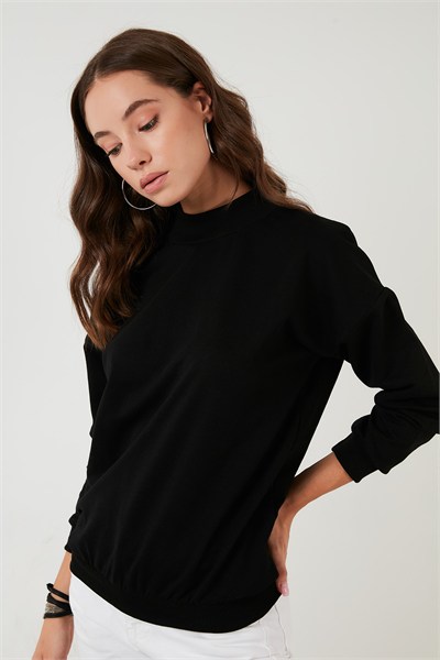 Pamuklu Dik Yaka Basic Örme Kadın Sweat 5863323 SİYAH