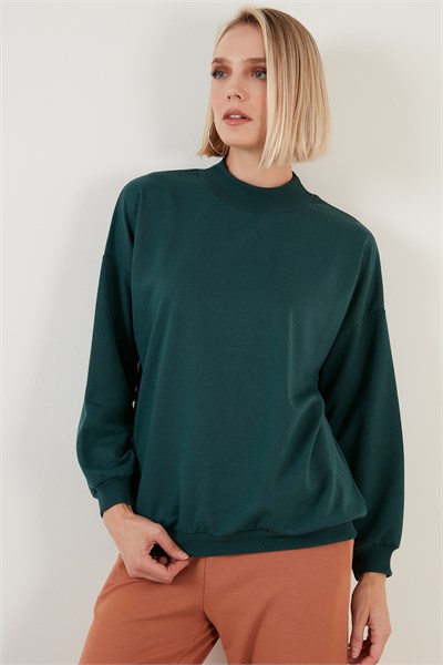 Pamuklu Dik Yaka Basic Örme Kadın Sweat 5863323 NEFTİ