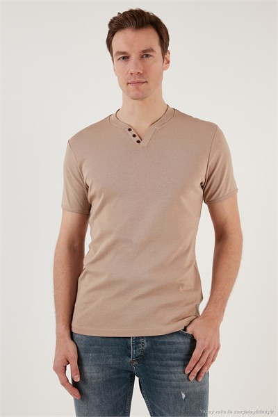Pamuklu Düğme Detaylı Regular Fit V Yaka 3lü Paket Erkek T Shirt 5902122S3 Vişne-Taş-Açık Haki
