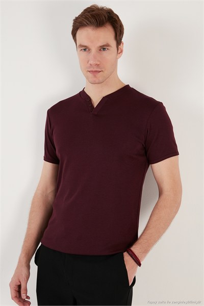 Pamuklu Düğme Detaylı Regular Fit V Yaka 3lü Paket Erkek T Shirt 5902122S3 Vişne-Taş-Açık Haki