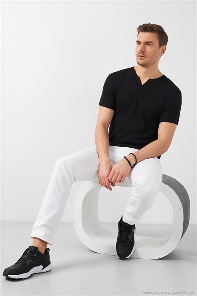 Pamuklu Düğme Detaylı Regular Fit V Yaka 3lü Paket Erkek T Shirt 5902122S3 Antrasit-Taş-Siyah