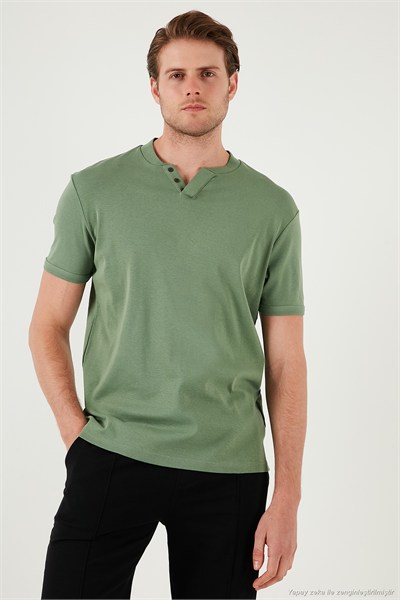 Pamuklu Düğme Detaylı Regular Fit V Yaka 3lü Paket Erkek T Shirt 5902122S3 Antrasit-Elma Yeşili-Taş