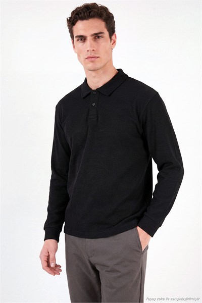 Pamuklu Düğmeli Erkek Polo Yaka Sweat 5905838 SİYAH