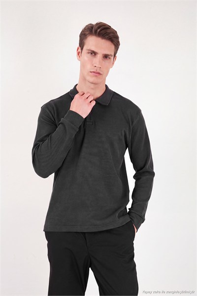 Pamuklu Düğmeli Erkek Polo Yaka Sweat 5905838 ANTRASİT