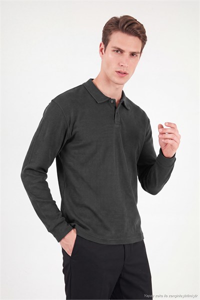 Pamuklu Düğmeli Erkek Polo Yaka Sweat 5905838 ANTRASİT