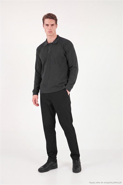 Pamuklu Düğmeli Erkek Polo Yaka Sweat 5905838 ANTRASİT