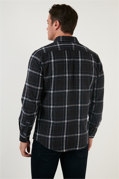 Pamuklu Ekoseli Slim Fit Kışlık Erkek Gömlek CF23W114662 LACİVERT