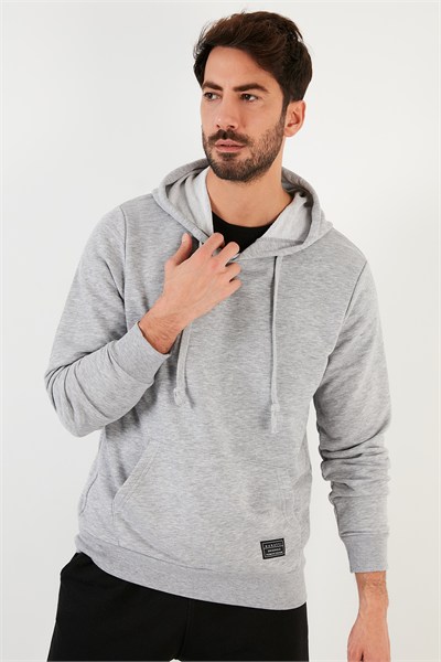 Pamuklu Kapüşonlu Kanguru Cepli Erkek Sweat 5905240 AÇIK MELANJ