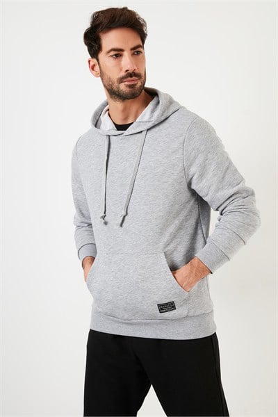Pamuklu Kapüşonlu Kanguru Cepli Erkek Sweat 5905240 AÇIK MELANJ