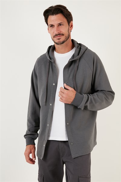 Pamuklu Kapüşonlu Relaxed Fit Erkek Gömlek 5905468 ANTRASİT