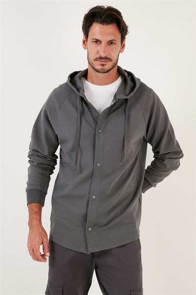 Pamuklu Kapüşonlu Relaxed Fit Erkek Gömlek 5905468 ANTRASİT