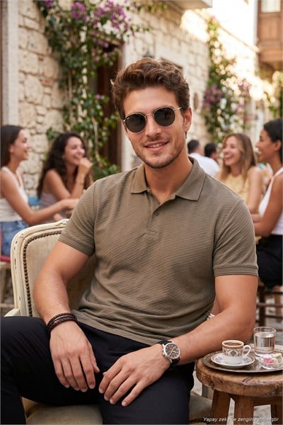 Pamuklu Kısa Kollu Düğmeli Erkek Polo T Shirt 5904049 KAHVE