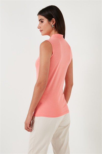 Pamuklu Kolsuz Dik Yaka Kadın T Shirt 5865710 CORAL