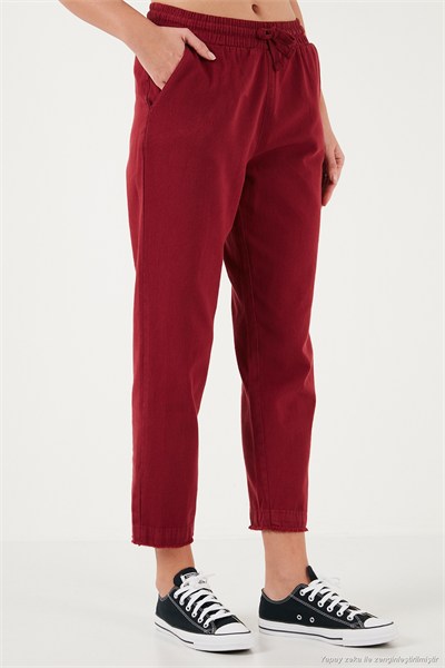Pamuklu Normal Bel Regular Fit Düz Paça Kadın Pantolon 668YP42282S4 BORDO