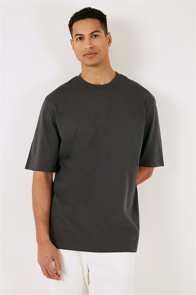Pamuklu Oversize Bisiklet Yaka Basic Erkek T Shirt 5902365 ANTRASİT