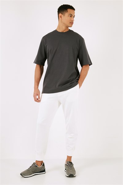 Pamuklu Oversize Bisiklet Yaka Basic Erkek T Shirt 5902365 ANTRASİT