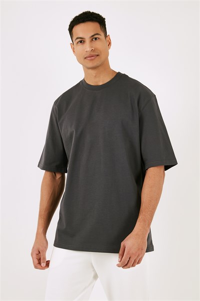 Pamuklu Oversize Bisiklet Yaka Basic Erkek T Shirt 5902365 ANTRASİT
