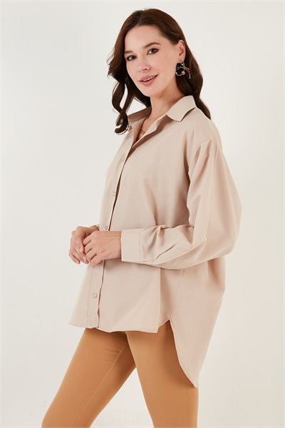 Pamuklu Oversize Dokuma Kadın Gömlek 6234760 TAŞ