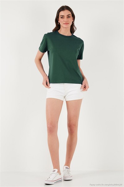 Pamuklu Oversize Fit Bisiklet Yaka Kadın T Shirt 5866097 NEFTİ