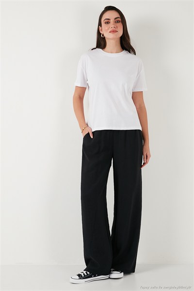 Pamuklu Oversize Fit Bisiklet Yaka Kadın T Shirt 5866097 EKRU
