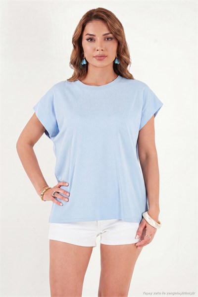 Pamuklu Rahat Kalıp Bisiklet Yaka Kadın T Shirt 5866955 BEBE MAVİ