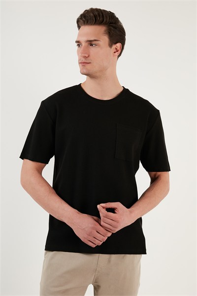 Pamuklu Rahat Kesim Tek Cepli Bisiklet Yaka Erkek T Shirt 5902642 SİYAH