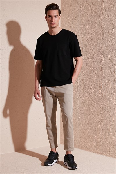 Pamuklu Rahat Kesim Tek Cepli Bisiklet Yaka Erkek T Shirt 5902642 SİYAH