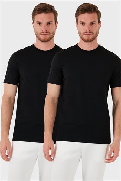 Pamuklu Regular Fit 2li Basic Erkek T Shirt 59020202 SİYAH-SİYAH
