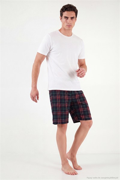 Pamuklu Regular Fit Bağlamalı Cepli Pijama Erkek Şort 6574004 YEŞİL