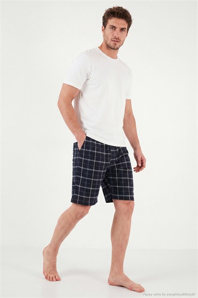 Pamuklu Regular Fit Bağlamalı Cepli Pijama Erkek Şort 6574004 LACİVERT