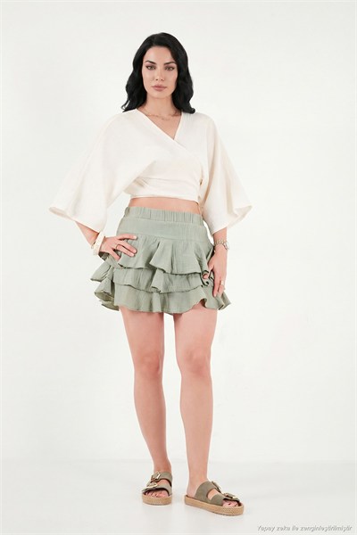 Pamuklu Regular Fit Bağlamalı Crop Kadın Kimono 668YL2783 TAŞ