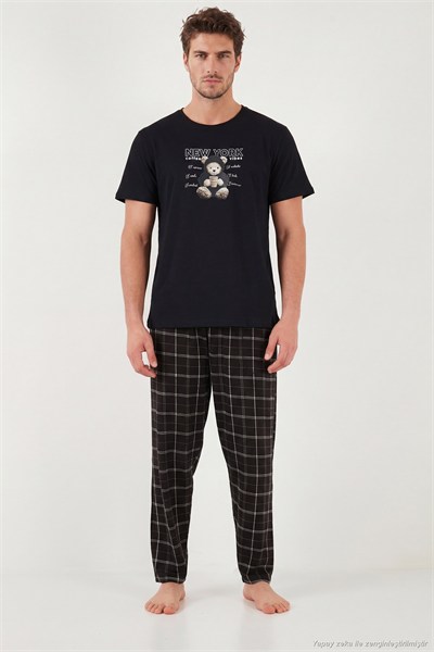 Pamuklu Regular Fit Baskılı Erkek Pijama Takımı 6096165 SİYAH