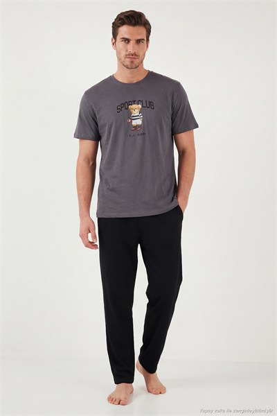 Pamuklu Regular Fit Baskılı Erkek Pijama Takımı 6096160 GRİ