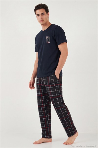 Pamuklu Regular Fit Baskılı Erkek Pijama Takımı 6096165 LACİVERT