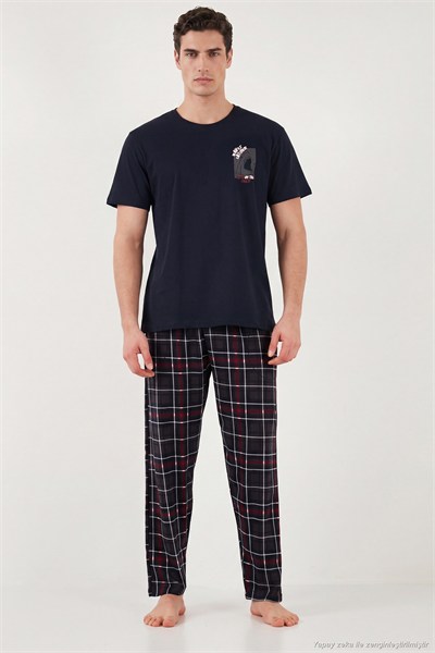 Pamuklu Regular Fit Baskılı Erkek Pijama Takımı 6096165 LACİVERT