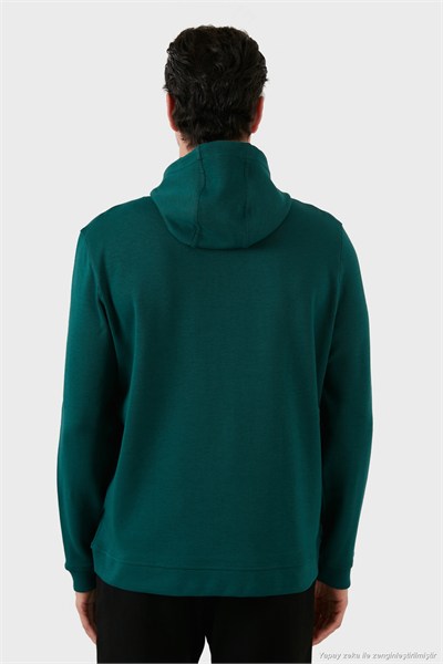 Pamuklu Regular Fit Baskılı Kanguru Cepli Kapüşonlu Erkek Sweat 6141004B PETROL