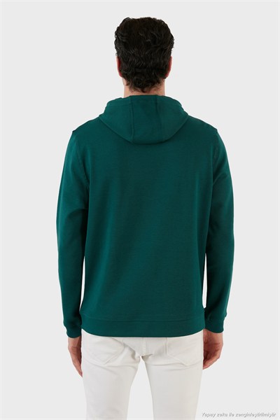 Pamuklu Regular Fit  Baskılı Kanguru Cepli Kapüşonlu Erkek Sweat 6141005B PETROL