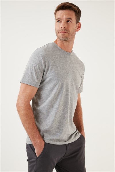 Pamuklu Regular Fit Bisiklet Yaka Basic Erkek T Shirt 59020201 GRİ MELANJ