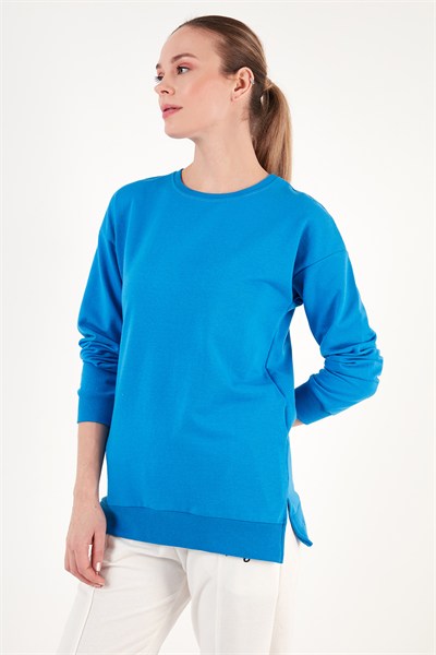 Pamuklu Regular Fit Bisiklet Yaka Basic Kadın Sweat 5863569 TURKUAZ