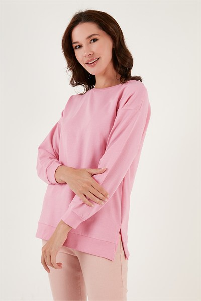 Pamuklu Regular Fit Bisiklet Yaka Basic Kadın Sweat 5863569 Şeker Pembe