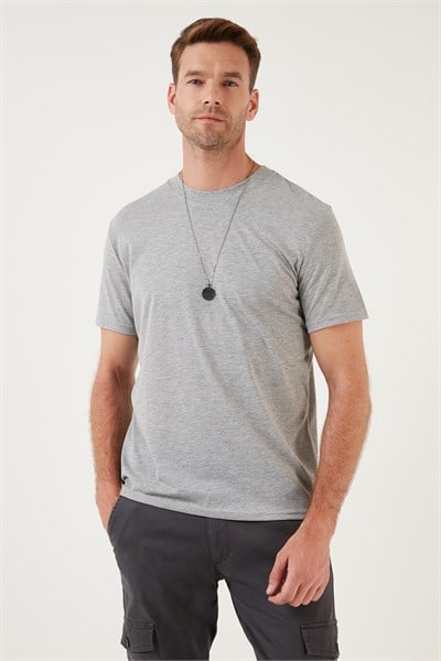 Pamuklu Regular Fit Bisiklet Yaka Basic Erkek T Shirt 59020201 GRİ MELANJ
