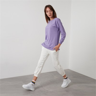 Pamuklu Regular Fit Bisiklet Yaka Basic Kadın Sweat 5863569 LİLA